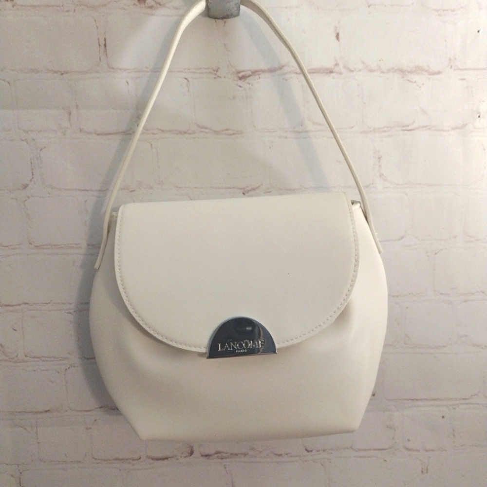 Lancome Paris Small White Purse  Evening Hand Bag Magnetic Snap
